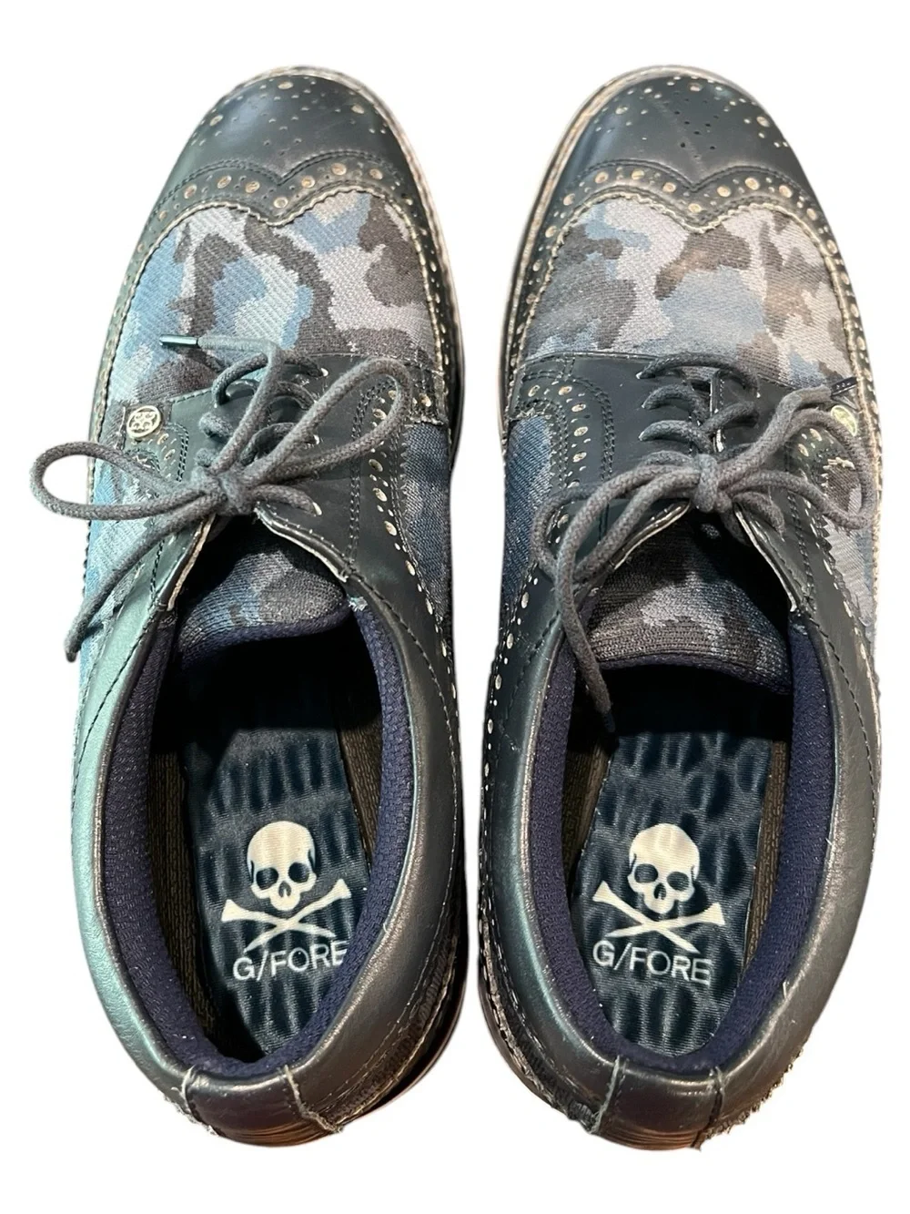 G Fore Men’s Gallivanter Leather Golf Shoes Skull Print Camo  Blue Size 9.5.